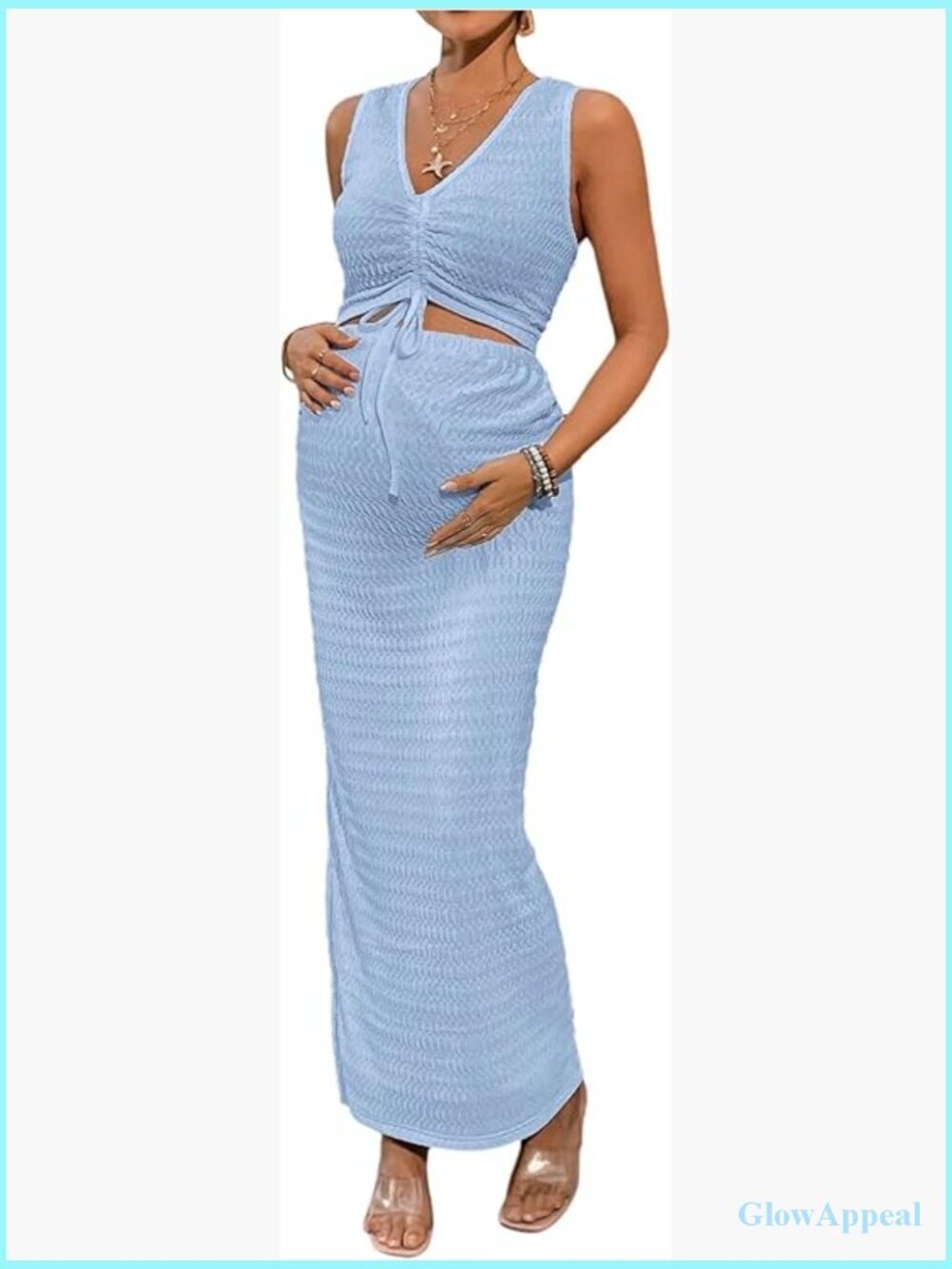 Maternity Two Piece Set Textured Tank Top Bodycon Maxi Skirt Regular Fit